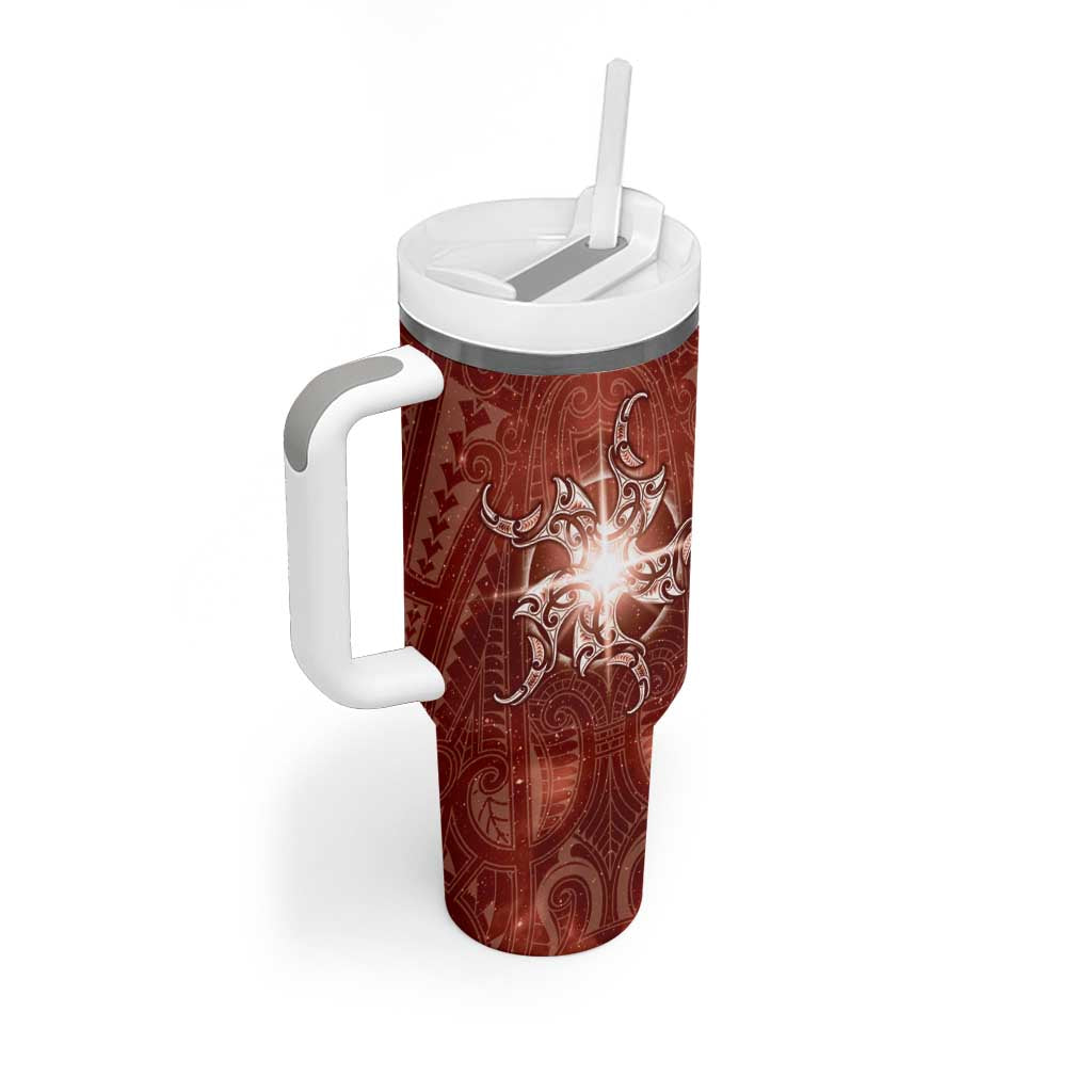 New Zealand Matariki Pohutukawa Tumbler With Handle Maori Moko Red Galaxy LT05 - Polynesian Pride