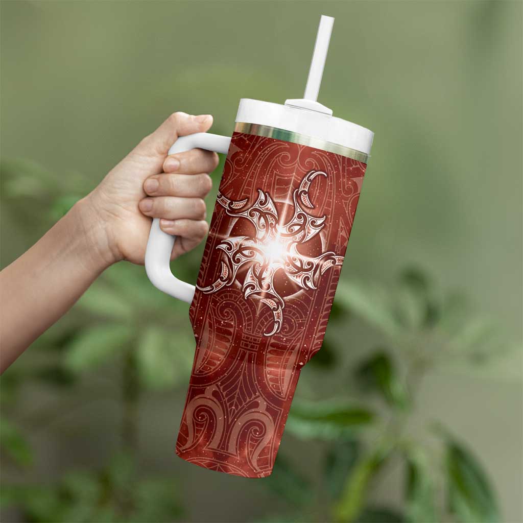 New Zealand Matariki Pohutukawa Tumbler With Handle Maori Moko Red Galaxy LT05 - Polynesian Pride