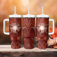 New Zealand Matariki Pohutukawa Tumbler With Handle Maori Moko Red Galaxy LT05 - Polynesian Pride