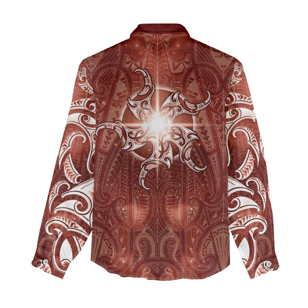 New Zealand Matariki Pohutukawa Women Casual Shirt Maori Moko Red Galaxy