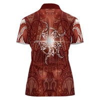 New Zealand Matariki Pohutukawa Women Polo Shirt Maori Moko Red Galaxy