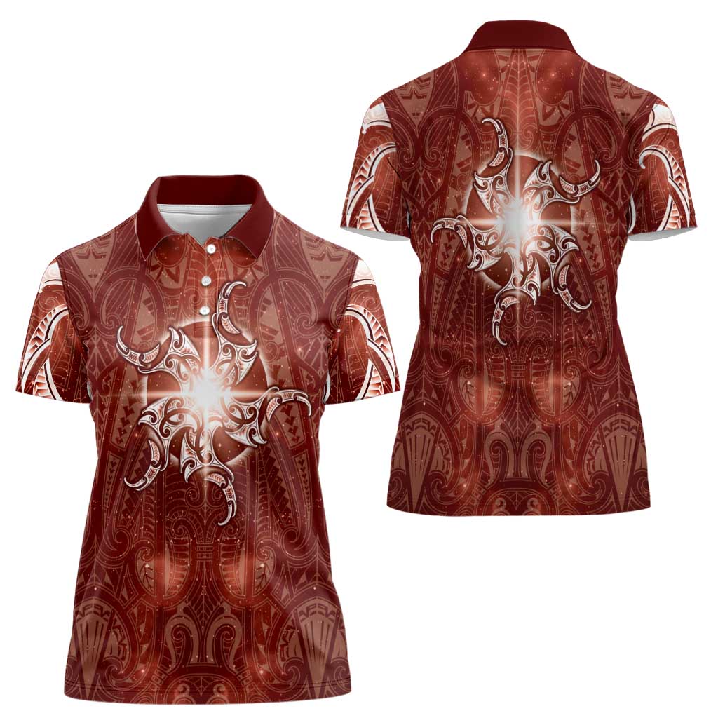 New Zealand Matariki Pohutukawa Women Polo Shirt Maori Moko Red Galaxy
