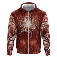 New Zealand Matariki Pohutukawa Zip Hoodie Maori Moko Red Galaxy LT05 Zip Hoodie Red - Polynesian Pride