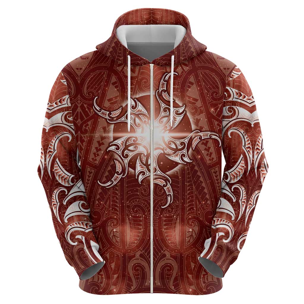 New Zealand Matariki Pohutukawa Zip Hoodie Maori Moko Red Galaxy LT05 - Polynesian Pride