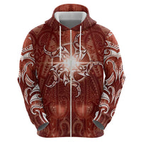 New Zealand Matariki Pohutukawa Zip Hoodie Maori Moko Red Galaxy LT05 - Polynesian Pride