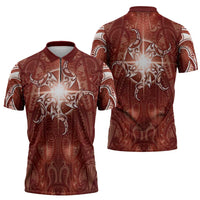 New Zealand Matariki Pohutukawa Zipper Polo Shirt Maori Moko Red Galaxy LT05 - Polynesian Pride