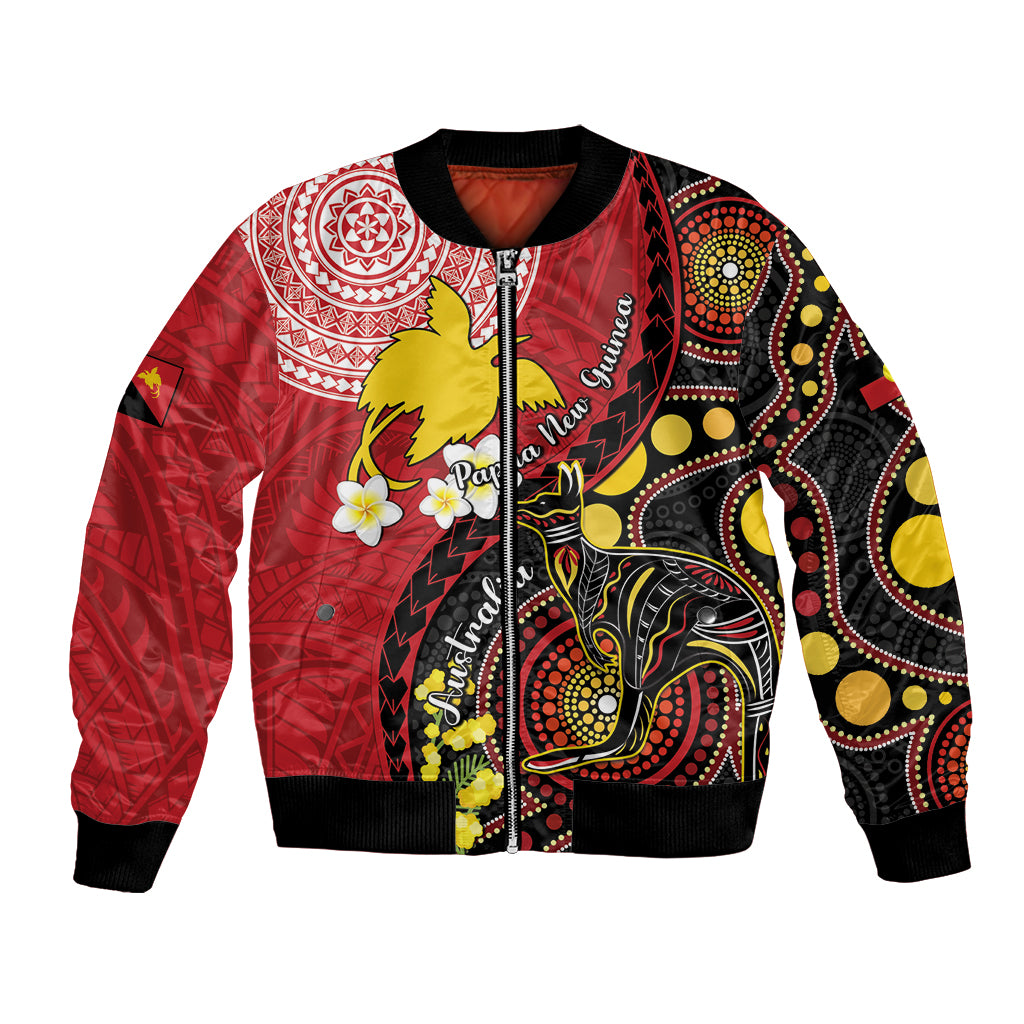 Papua New Guinea And Australia Aboriginal Bomber Jacket Bird Of Paradise And Kangaroo Together