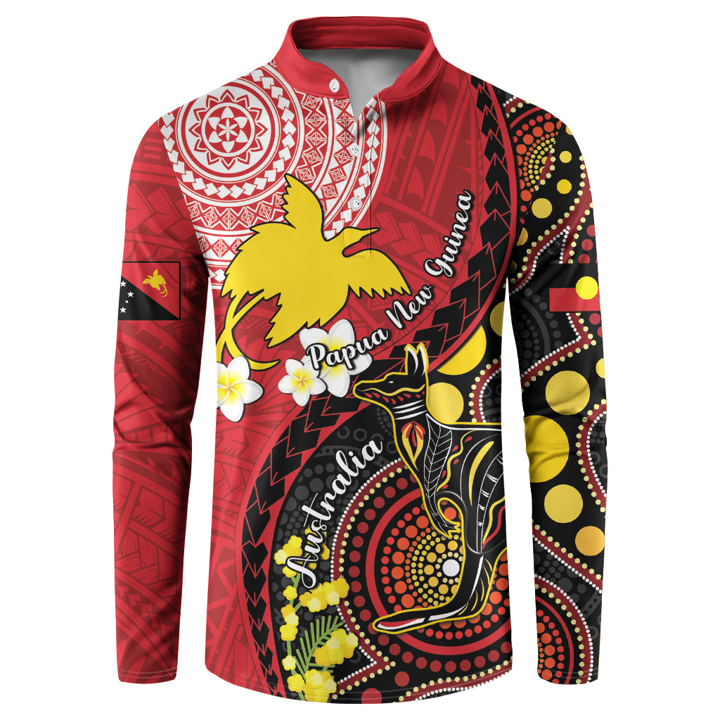 Papua New Guinea And Australia Aboriginal Button Sweatshirt Bird Of Paradise And Kangaroo Together