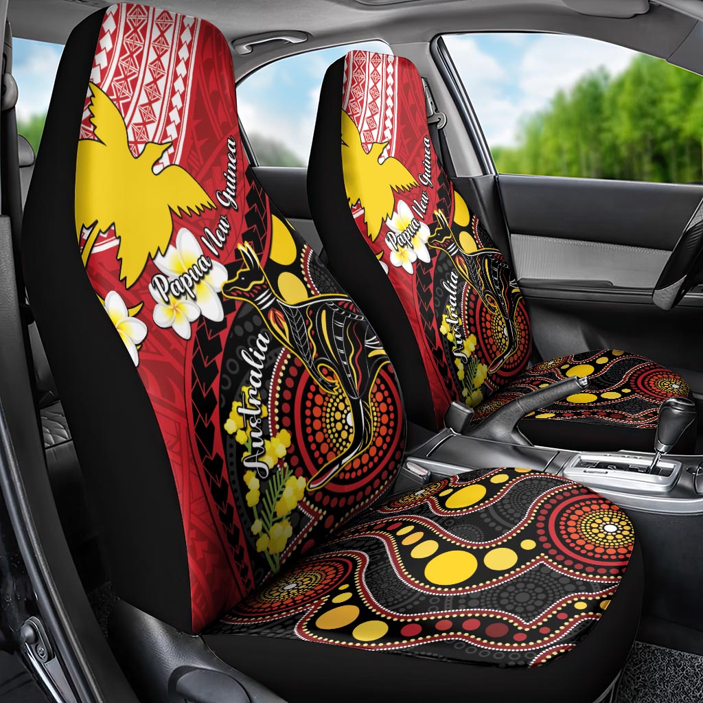 Papua New Guinea And Australia Aboriginal Car Seat Cover Bird Of Paradise And Kangaroo Together