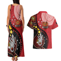 Papua New Guinea And Australia Aboriginal Couples Matching Tank Maxi Dress and Hawaiian Shirt Bird Of Paradise And Kangaroo Together