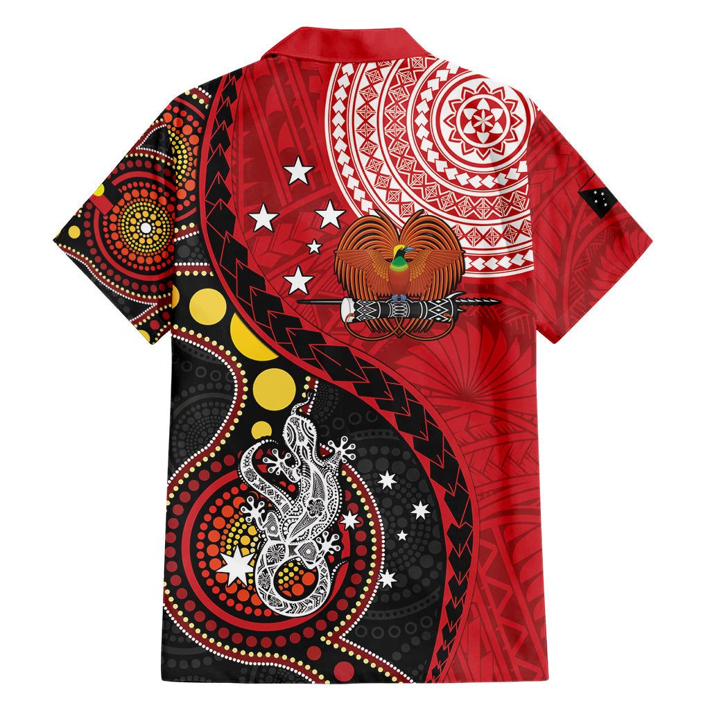 Papua New Guinea And Australia Aboriginal Family Matching Short Sleeve Bodycon Dress and Hawaiian Shirt Bird Of Paradise And Kangaroo Together