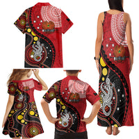 Papua New Guinea And Australia Aboriginal Family Matching Tank Maxi Dress and Hawaiian Shirt Bird Of Paradise And Kangaroo Together