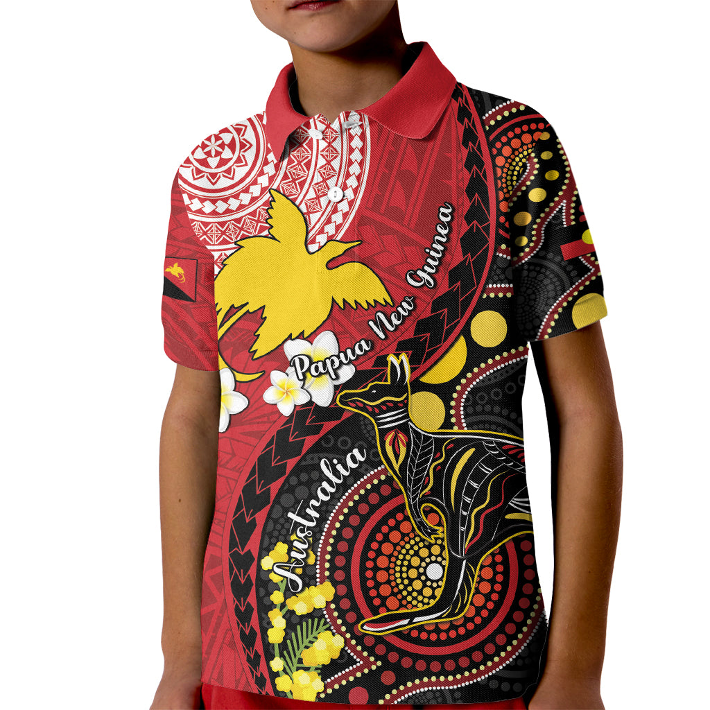 Papua New Guinea And Australia Aboriginal Kid Polo Shirt Bird Of Paradise And Kangaroo Together