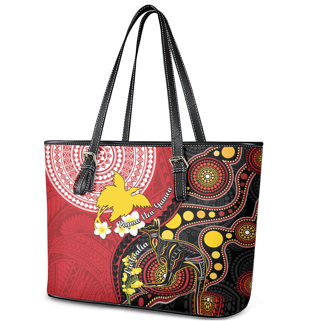 Papua New Guinea And Australia Aboriginal Leather Tote Bag Bird Of Paradise And Kangaroo Together