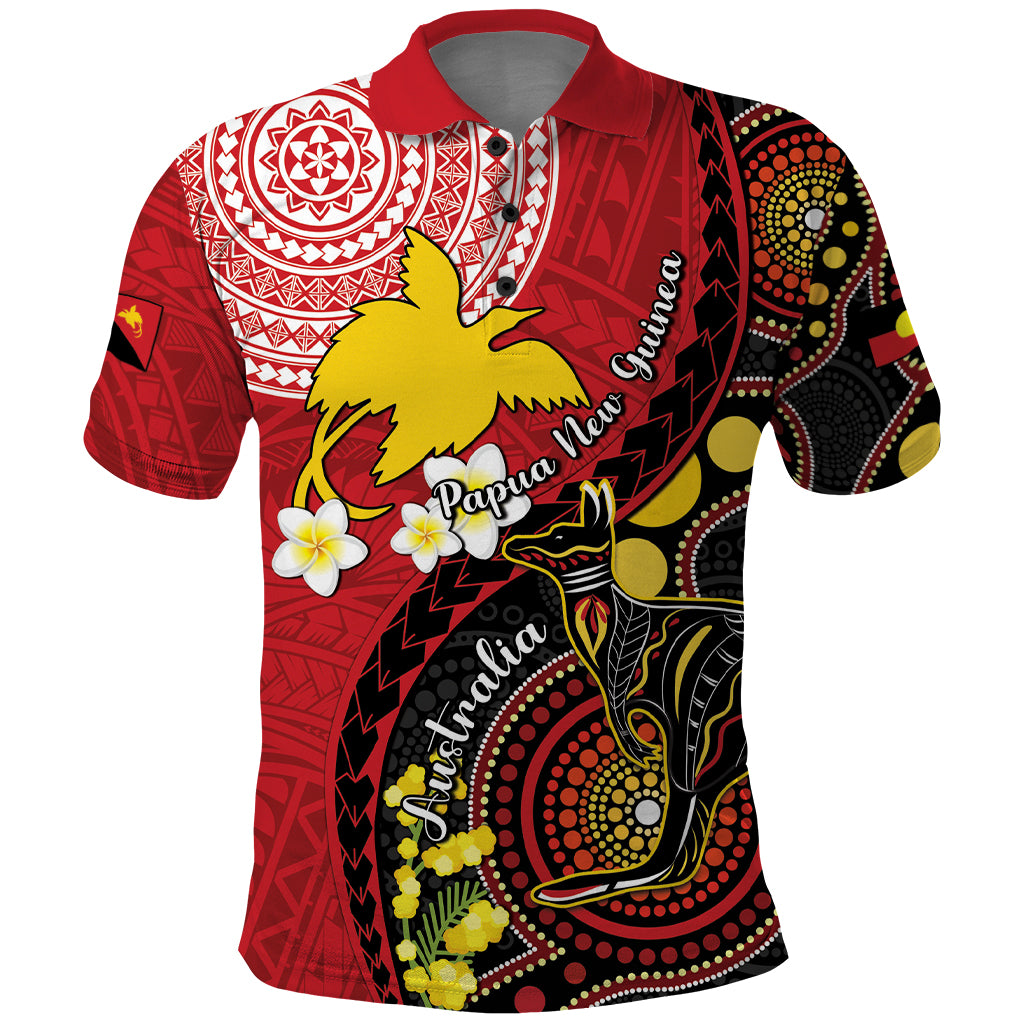 Papua New Guinea And Australia Aboriginal Polo Shirt Bird Of Paradise And Kangaroo Together