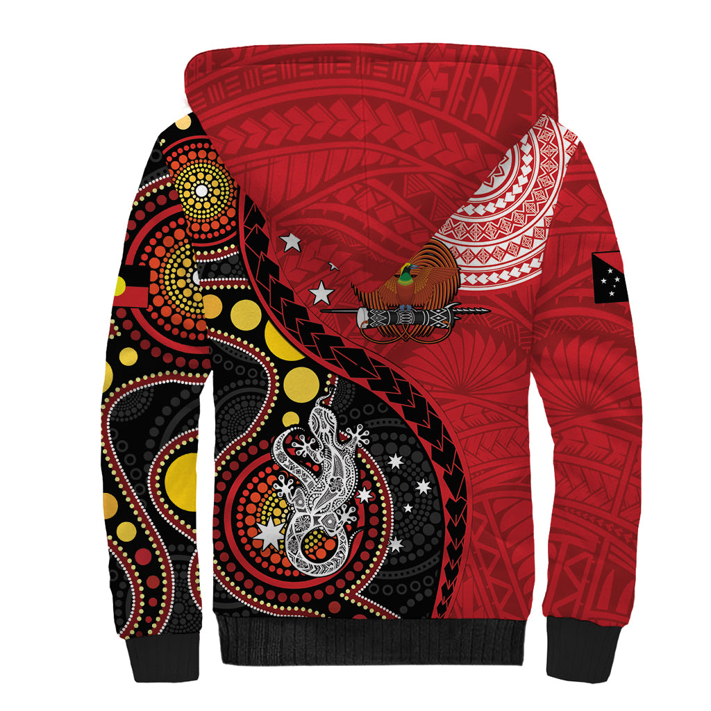 Papua New Guinea And Australia Aboriginal Sherpa Hoodie Bird Of Paradise And Kangaroo Together