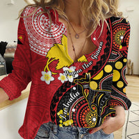 Papua New Guinea And Australia Aboriginal Women Casual Shirt Bird Of Paradise And Kangaroo Together