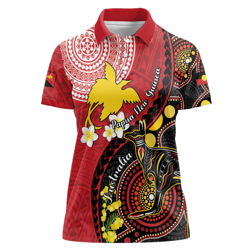 Papua New Guinea And Australia Aboriginal Women Polo Shirt Bird Of Paradise And Kangaroo Together