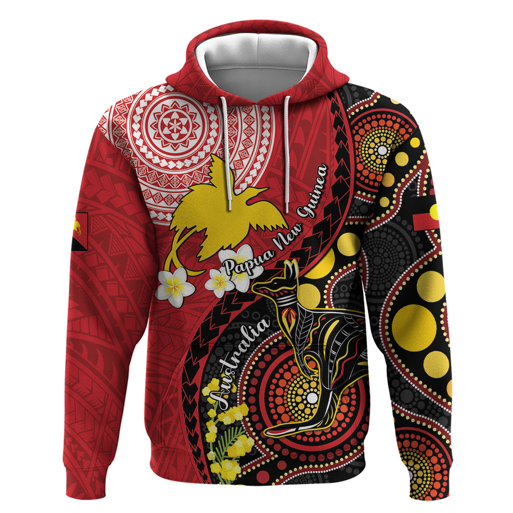Papua New Guinea And Australia Aboriginal Zip Hoodie Bird Of Paradise And Kangaroo Together
