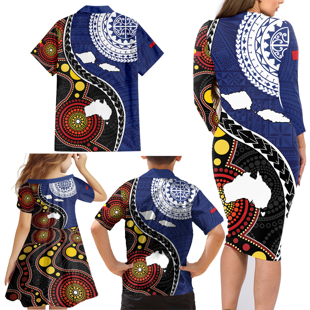 Samoa And Australia Together Family Matching Long Sleeve Bodycon Dress and Hawaiian Shirt Aboriginal Mix Polynesian