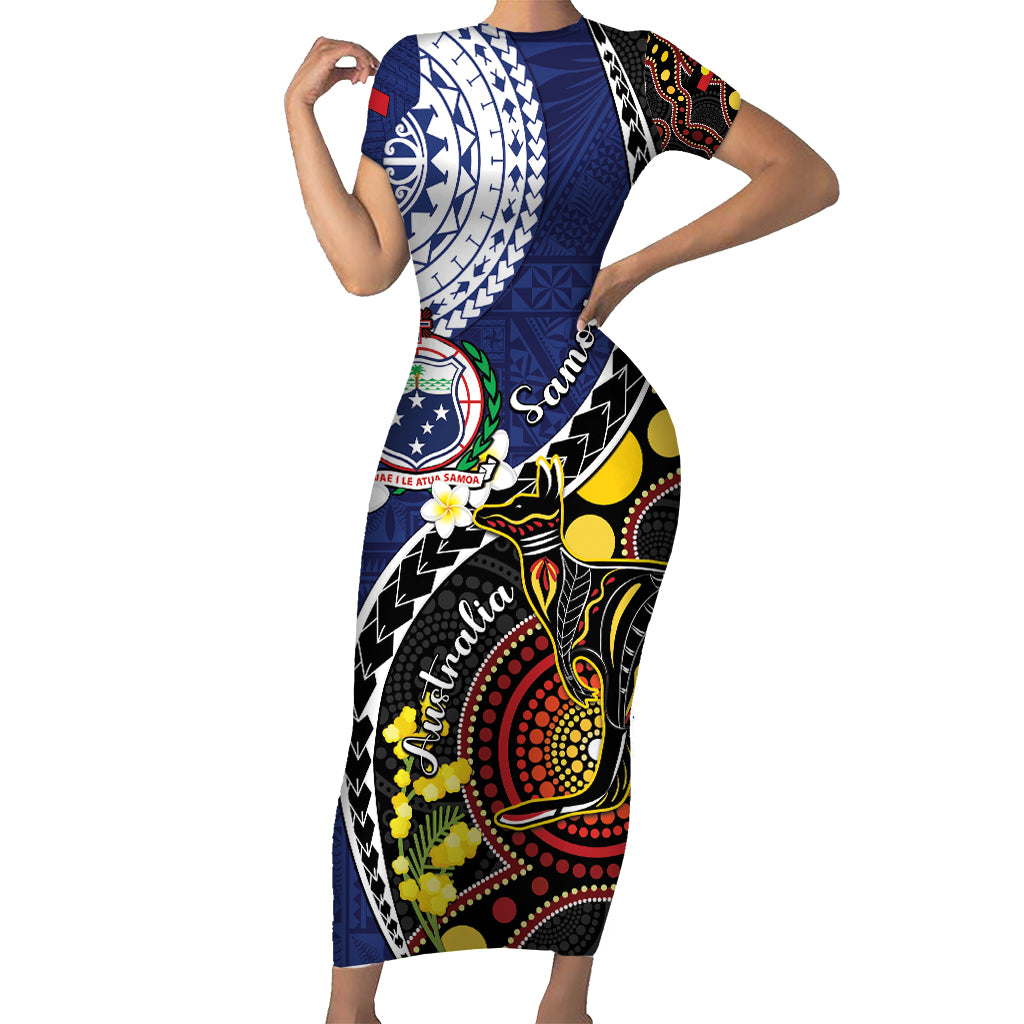 Samoa And Australia Together Short Sleeve Bodycon Dress Aboriginal Mix Polynesian