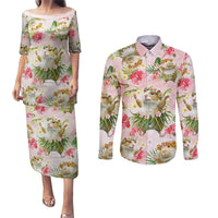Hawaii Guinea Hula Pig Couples Matching Puletasi and Long Sleeve Button Shirt Funny Tropical Style