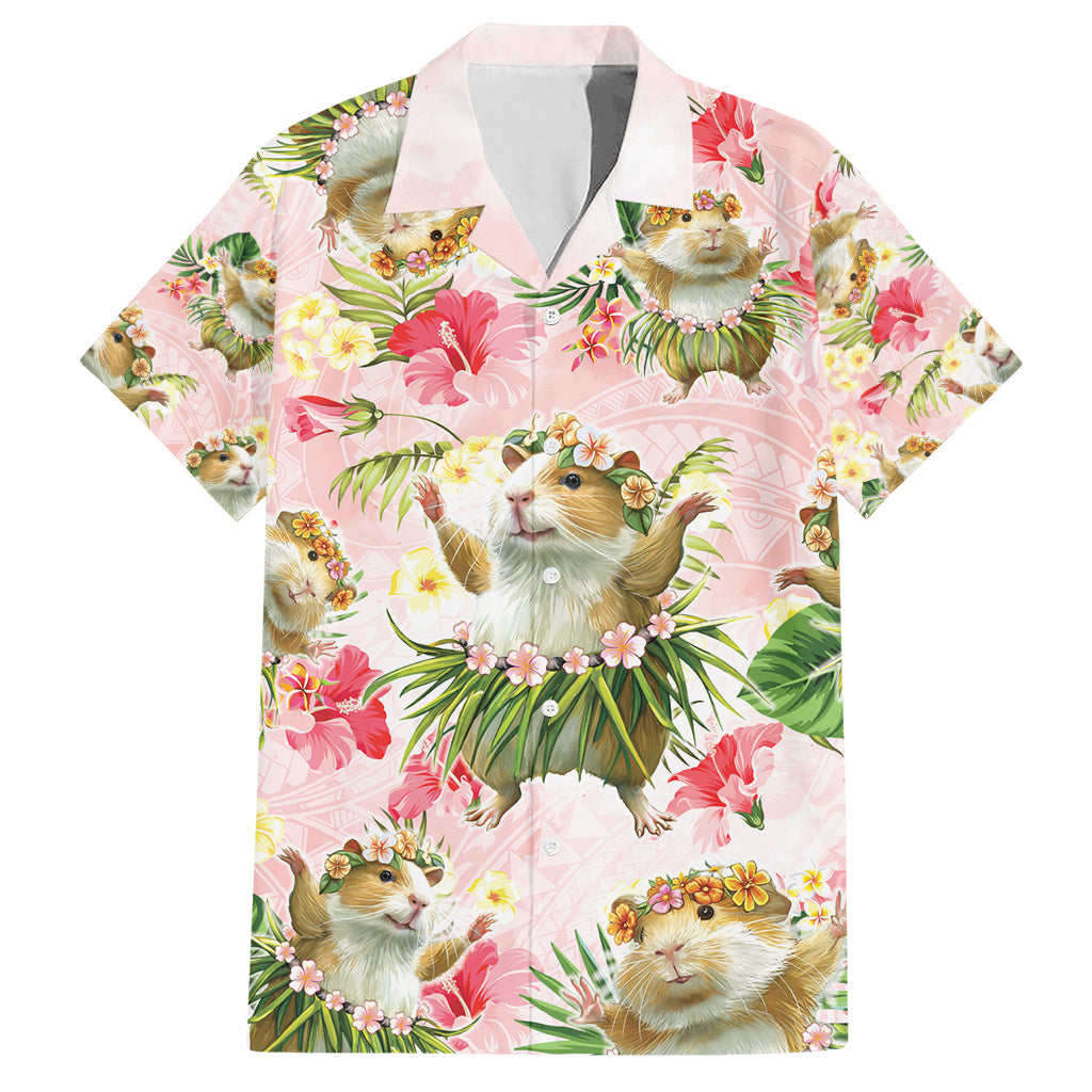 Hawaii Guinea Hula Pig Family Matching Short Sleeve Bodycon Dress and Hawaiian Shirt Funny Tropical Style