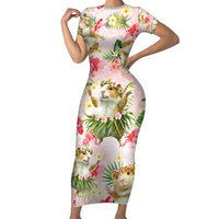 Hawaii Guinea Hula Pig Family Matching Short Sleeve Bodycon Dress and Hawaiian Shirt Funny Tropical Style