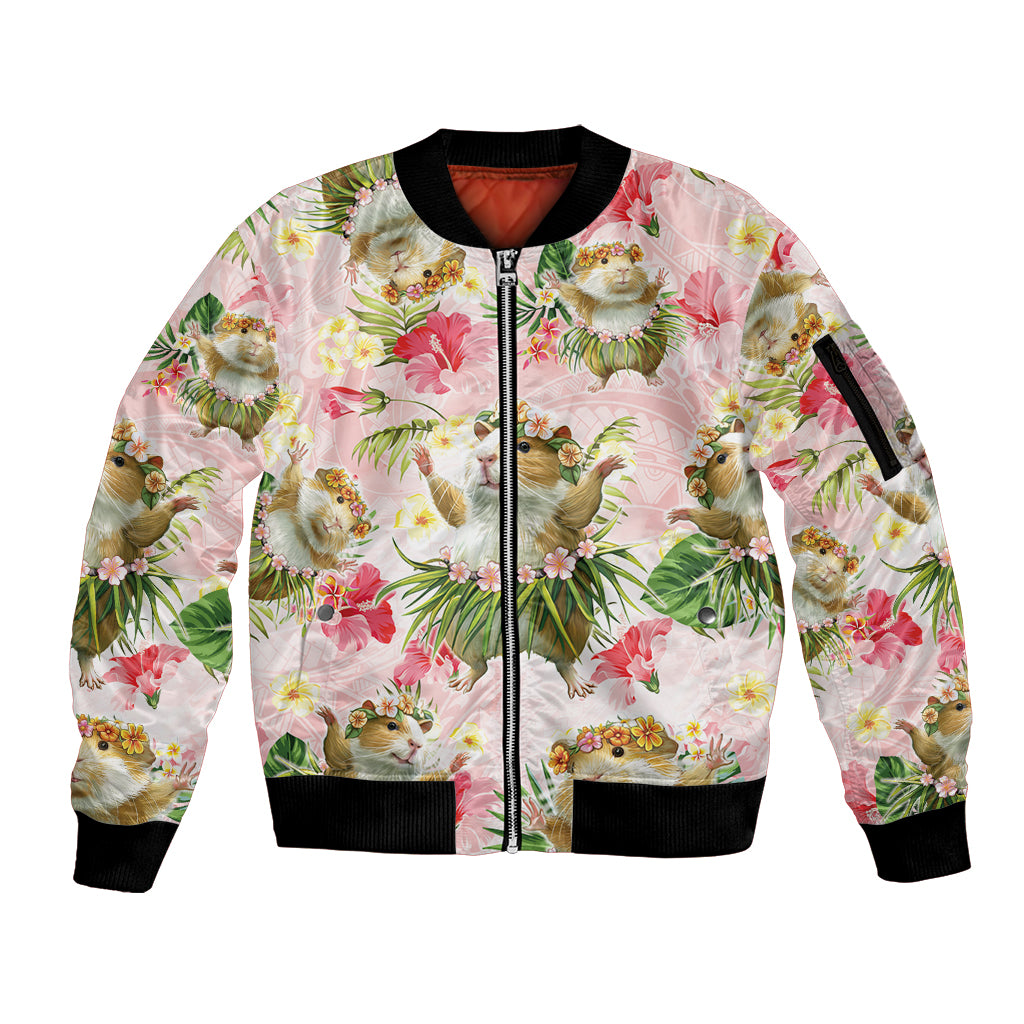 Hawaii Guinea Hula Pig Sleeve Zip Bomber Jacket Funny Tropical Style