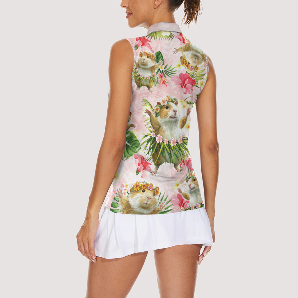 Hawaii Guinea Hula Pig Women Sleeveless Polo Shirt Funny Tropical Style
