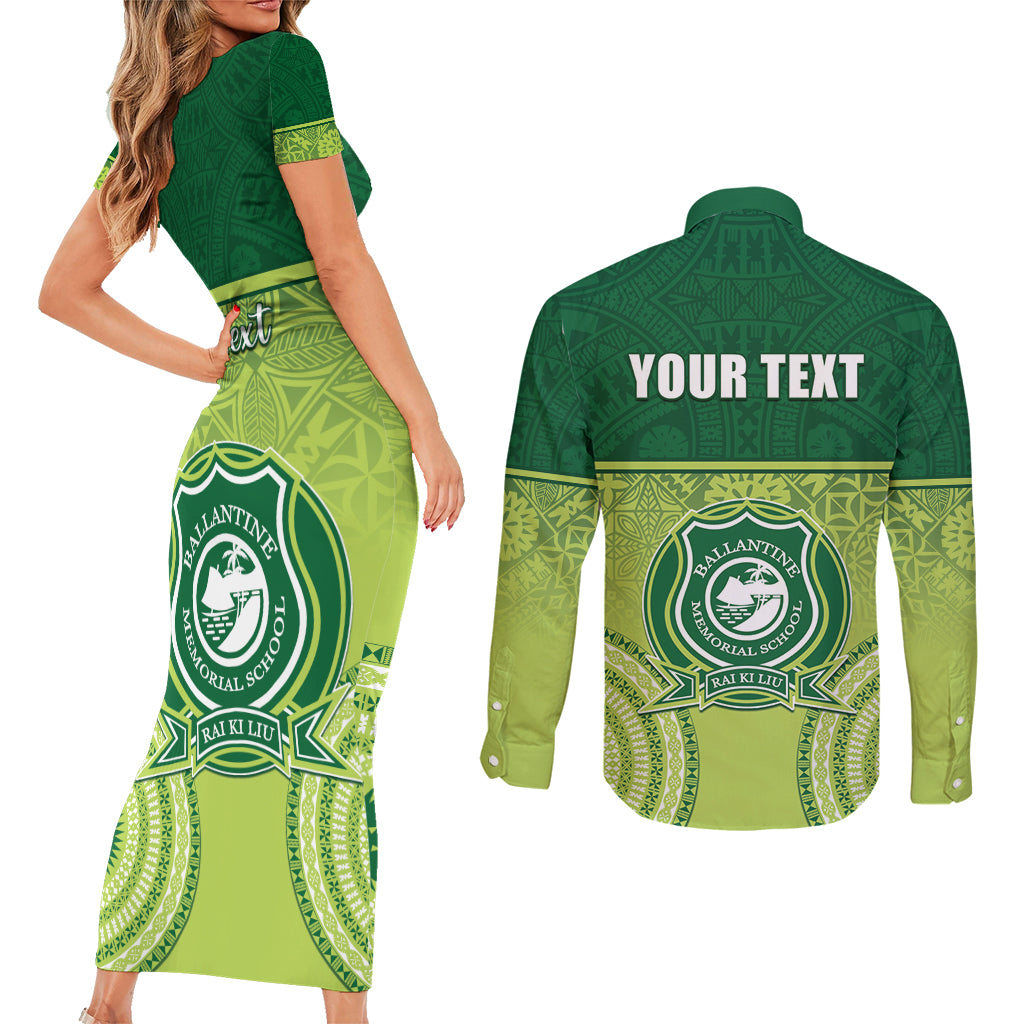 Personalised Ballantine Memorial School Couples Matching Short Sleeve Bodycon Dress and Long Sleeve Button Shirt With Fijian Tapa Pattern