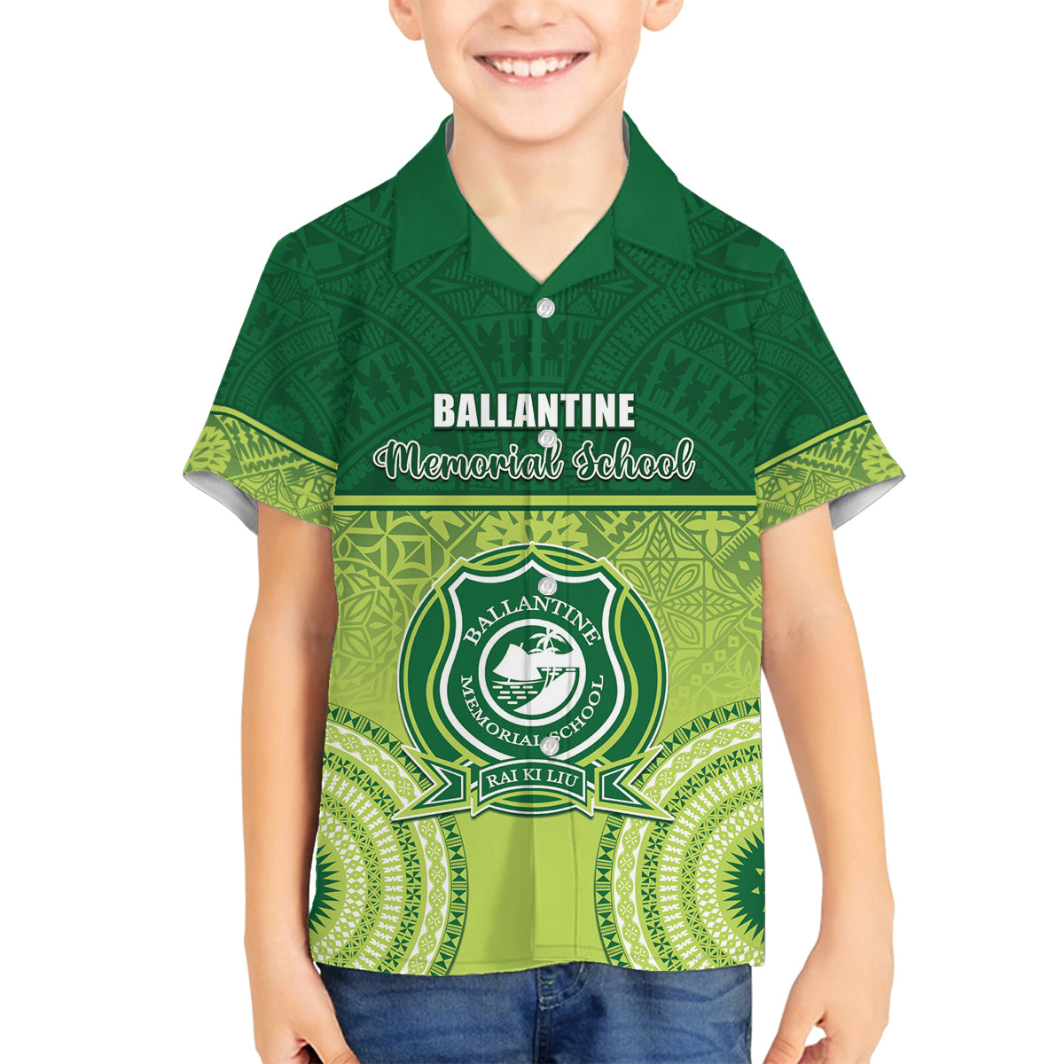 Personalised Ballantine Memorial School Family Matching Off The Shoulder Long Sleeve Dress and Hawaiian Shirt With Fijian Tapa Pattern