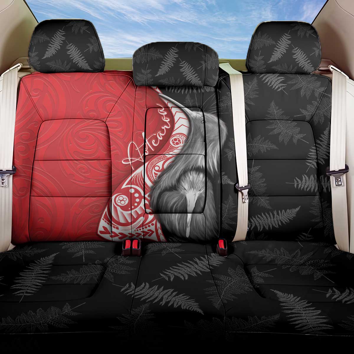 New Zealand Aotearoa Back Car Seat Cover Kiwi Fern Maori Pattern Red Version