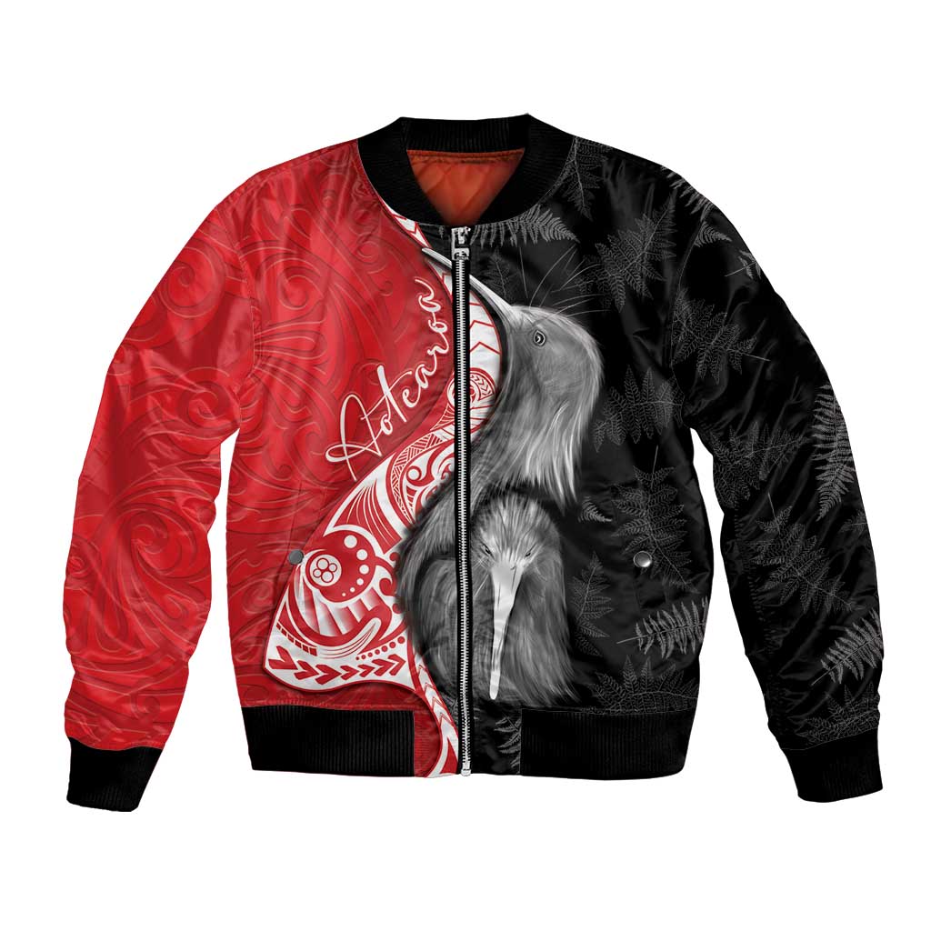New Zealand Aotearoa Bomber Jacket Kiwi Fern Maori Pattern Red Version LT05 Unisex Red - Polynesian Pride