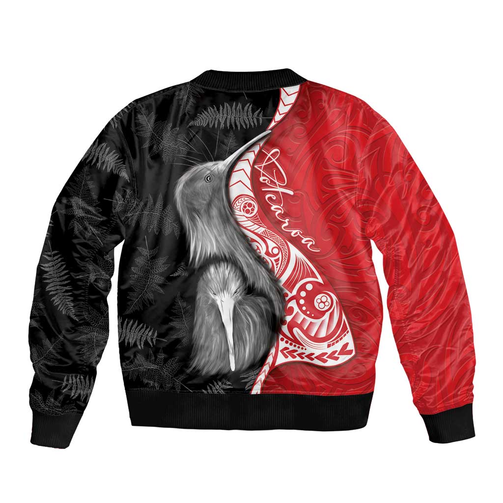 New Zealand Aotearoa Bomber Jacket Kiwi Fern Maori Pattern Red Version LT05 - Polynesian Pride