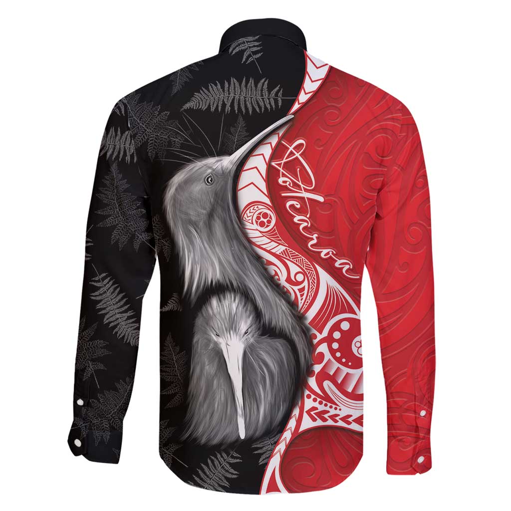 New Zealand Aotearoa Family Matching Off Shoulder Short Dress and Hawaiian Shirt Kiwi Fern Maori Pattern Red Version