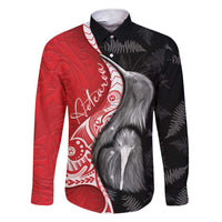 New Zealand Aotearoa Family Matching Short Sleeve Bodycon Dress and Hawaiian Shirt Kiwi Fern Maori Pattern Red Version LT05 Dad's Shirt - Long Sleeve Red - Polynesian Pride