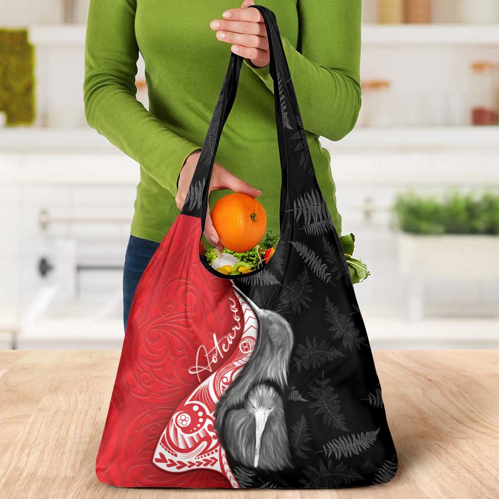 New Zealand Aotearoa Grocery Bag Kiwi Fern Maori Pattern Red Version