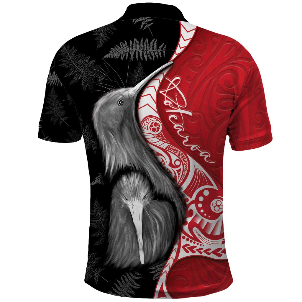 New Zealand Aotearoa Polo Shirt Kiwi Fern Maori Pattern Red Version
