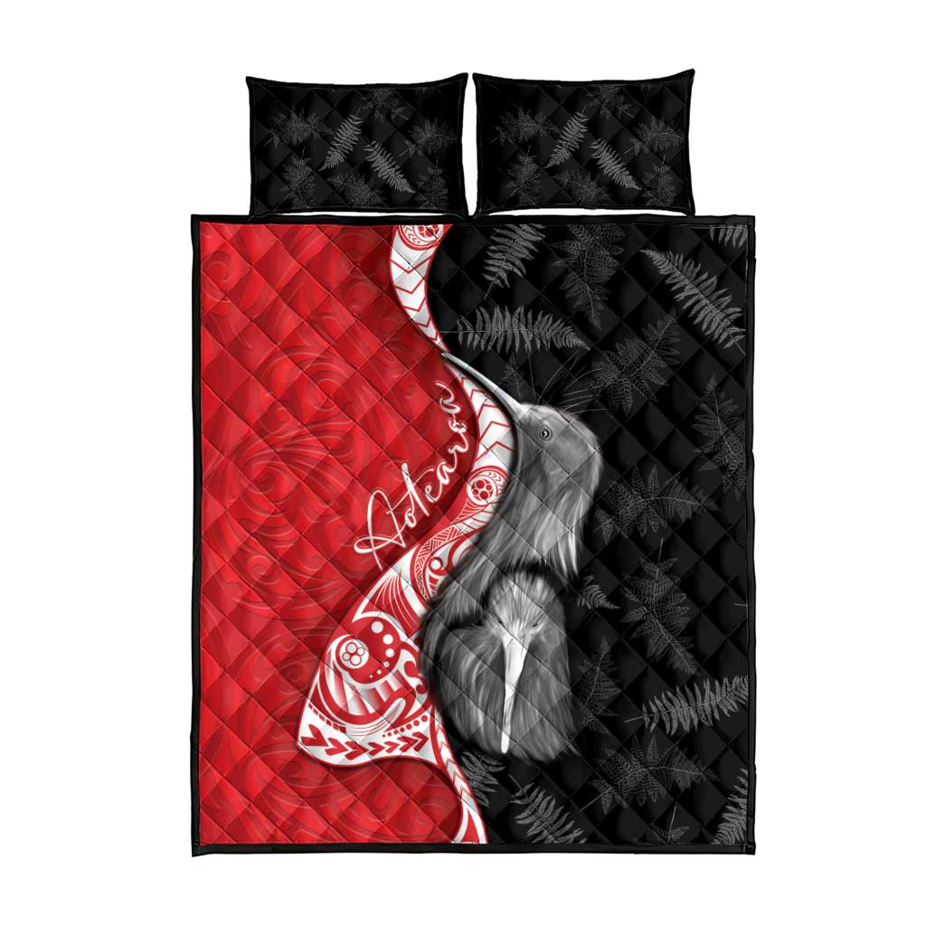 New Zealand Aotearoa Quilt Bed Set Kiwi Fern Maori Pattern Red Version