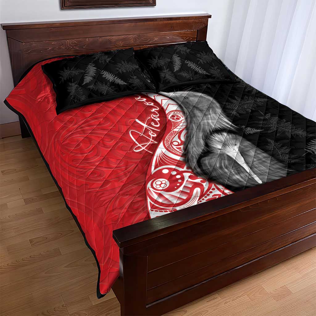 New Zealand Aotearoa Quilt Bed Set Kiwi Fern Maori Pattern Red Version