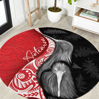 New Zealand Aotearoa Round Carpet Kiwi Fern Maori Pattern Red Version