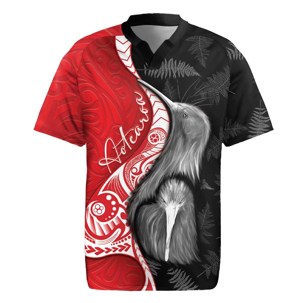 New Zealand Aotearoa Rugby Jersey Kiwi Fern Maori Pattern Red Version LT05 Red - Polynesian Pride