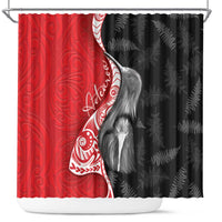 New Zealand Aotearoa Shower Curtain Kiwi Fern Maori Pattern Red Version