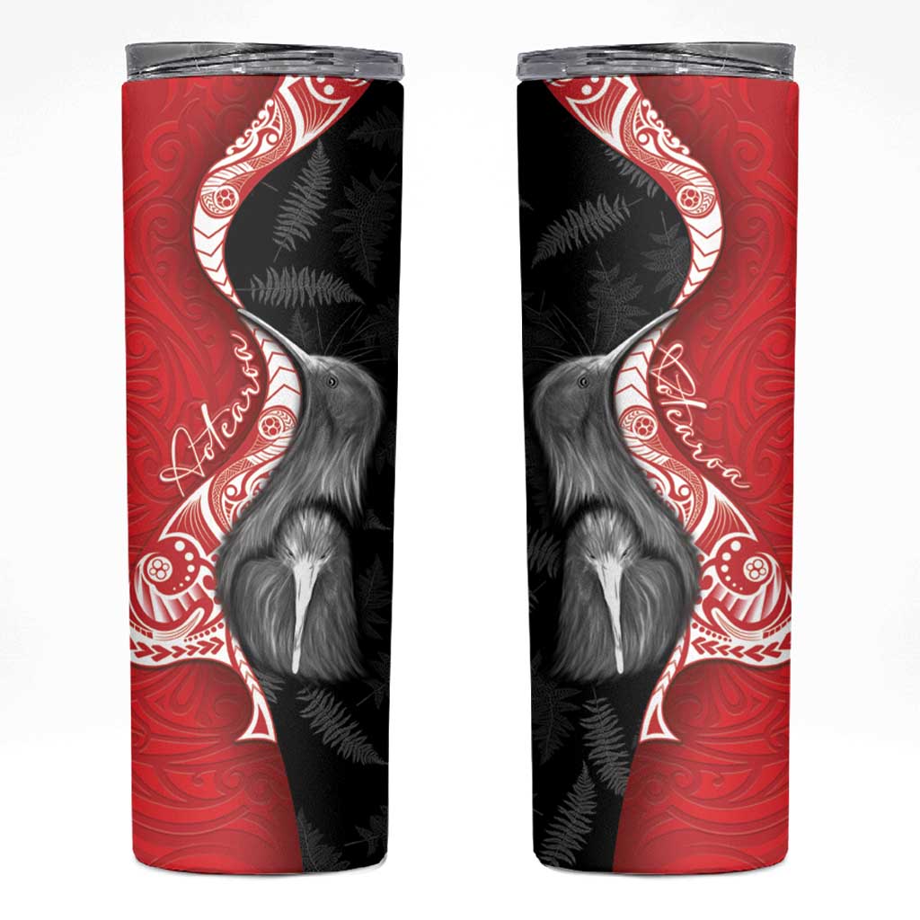 New Zealand Aotearoa Skinny Tumbler Kiwi Fern Maori Pattern Red Version LT05 Red - Polynesian Pride