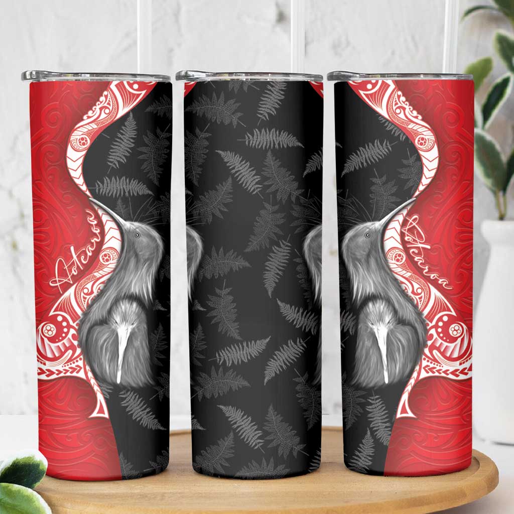 New Zealand Aotearoa Skinny Tumbler Kiwi Fern Maori Pattern Red Version LT05 - Polynesian Pride