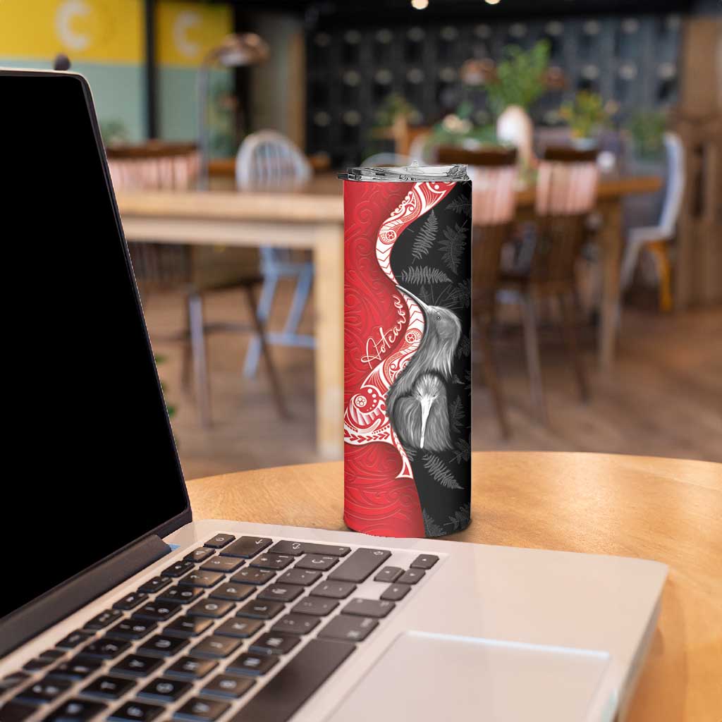 New Zealand Aotearoa Skinny Tumbler Kiwi Fern Maori Pattern Red Version LT05 - Polynesian Pride