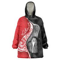 New Zealand Aotearoa Wearable Blanket Hoodie Kiwi Fern Maori Pattern Red Version