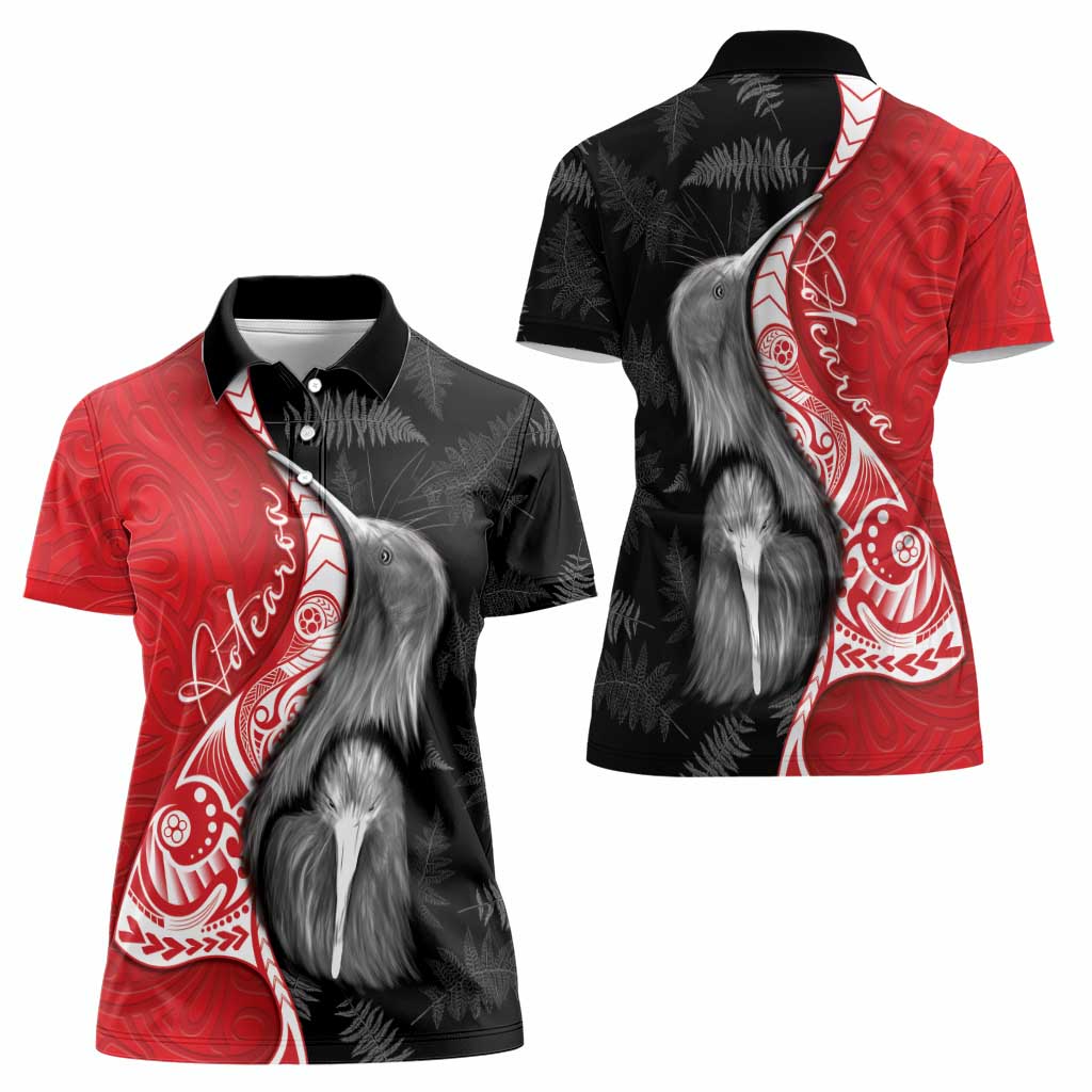 New Zealand Aotearoa Women Polo Shirt Kiwi Fern Maori Pattern Red Version