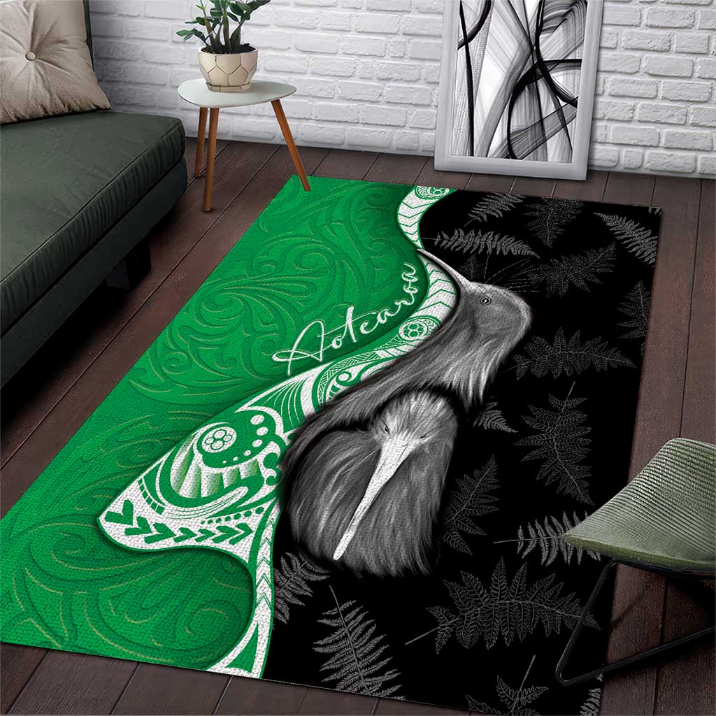 New Zealand Aotearoa Area Rug Kiwi Fern Maori Pattern Green Version LT05 Green - Polynesian Pride